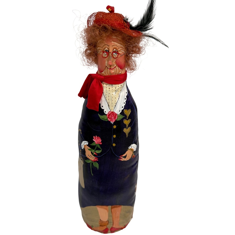 DEVONNE SCHUETT 2004 Vintage Hand Painted Red Hat Lady Decorative Folk Art 14"